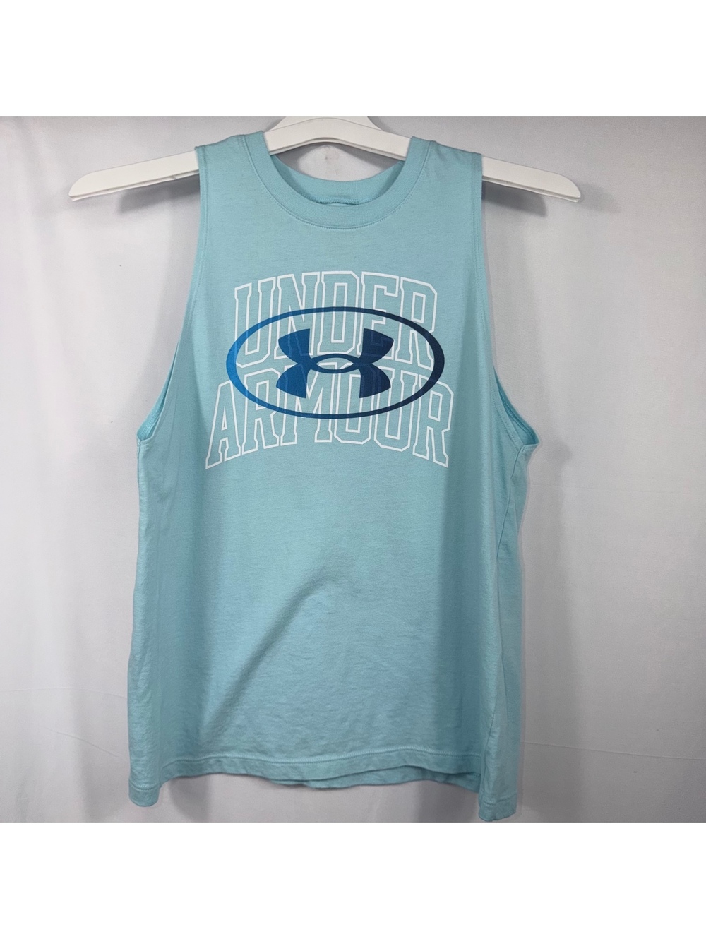 Under Armour Womenโs XS Blue Graphic Muscle Tank